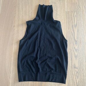 Black Knit Sleeveless Turtleneck Top